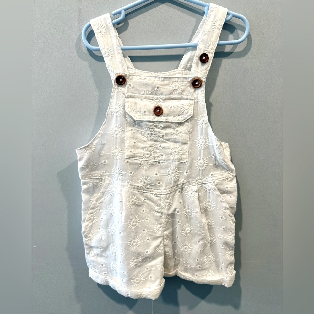 Jessica Simpson Girls 5T White Shortalls Overalls Lined Pockets